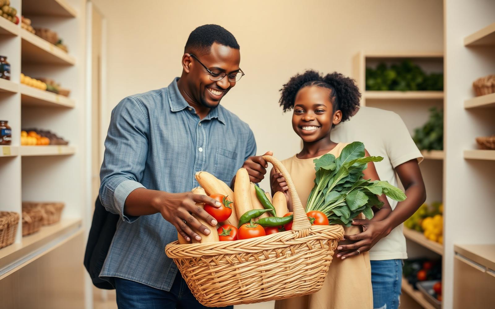 A Nigerian family shopping for fresh African groceries